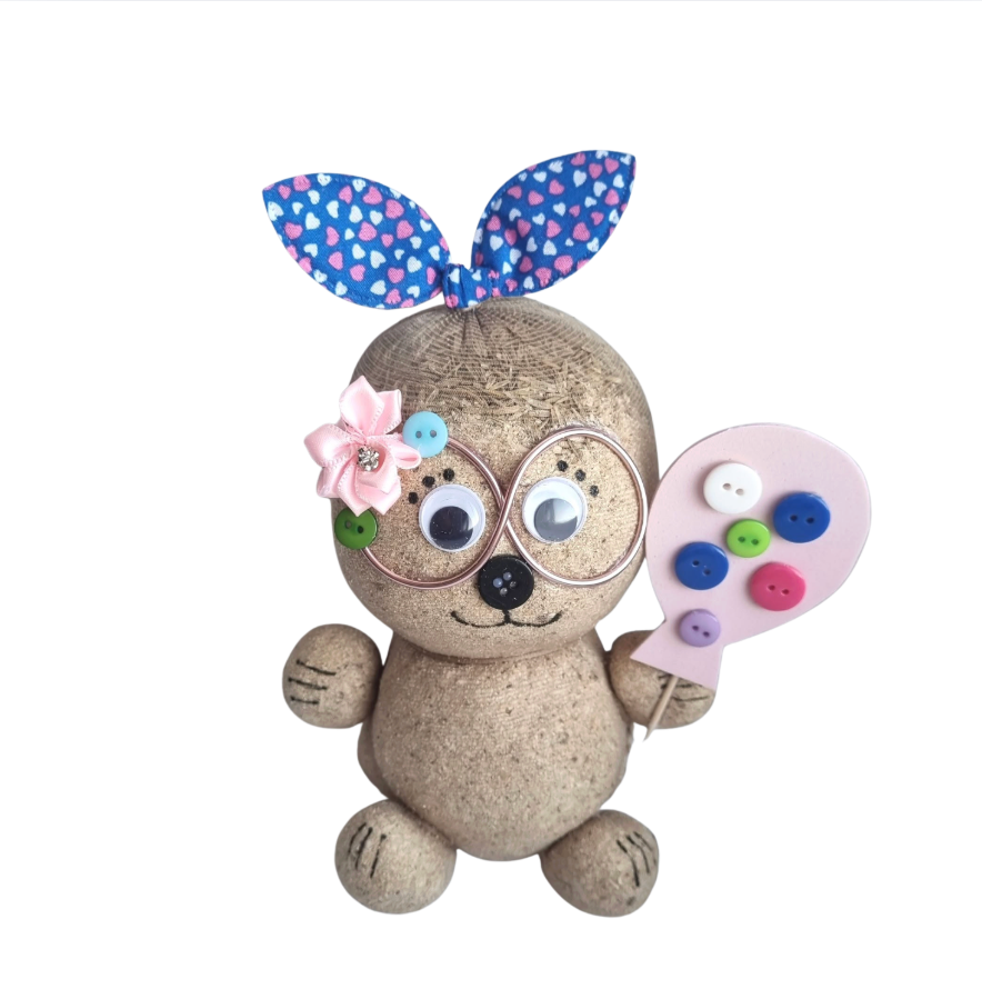 KoKo Button Blossom handmade grass head buddy with artist palette 🎨💖