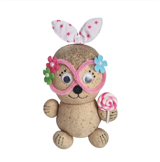 KoKo Blossom Twirl handmade grass head buddy with pink lollipop 🌸🍬