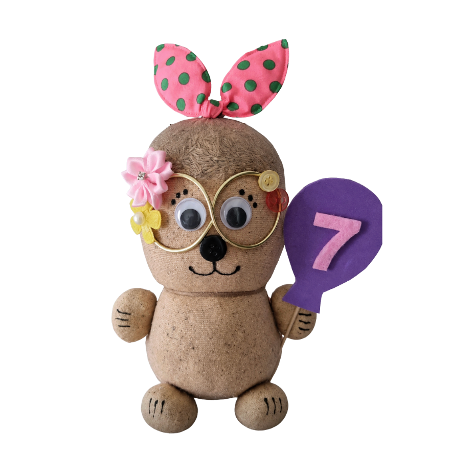 KoKo Party Pop handmade grass head buddy with number 7 sign 🎉💕